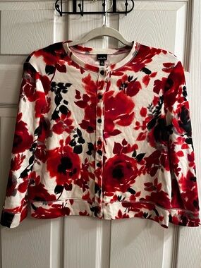 RAFAELLA~BOLD FLORAL BUTTON FRONT CARDIGAN~L